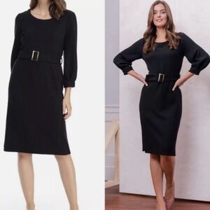 GAL MEETS GLAM Jody Black Ribbed Belted Knee Length Dress Size 00